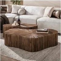 alesvelt Couchtisch VINCENZO GRANDE Organische XL-Blocktische aus Teak (2er-Set), XL Format 140x85x33cm Teakholz Skulptural