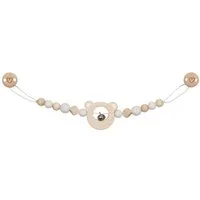goki Kinderwagenkette Bärenkopf mit Clips, Holz-Kinderwagenkette natur, weiß, grau (Set, 1-tlg., 1), Made in Germany, mit Glöckchen