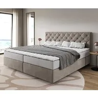 DELIFE Boxspringbett Dream-Great, Mikrofaser Beige 200x200 cm mit Taschenfederkernmatratze und Topper Vi