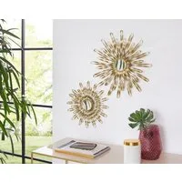 OTTO home Wanddekoobjekt Sonne, goldfarben, im 2er Set: 35 und 46cm (2er-Set), Wanddekoration aus Metall mit kleinem Spiegel in der Mitte