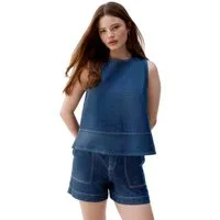 Next Jeanshemd Rundhals-Jeansoberteil aus Baumwolle, Kurzgröße (1-tlg)