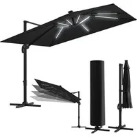 STEELSØN Sonnenschirm Lyrion, Gartenschirm UPF 50+ & wetterfest, LxB: 300x300 cm, Schwarz, drehbar & höhenverstellbar, inkl. Abdeckung, mit LED-Solar