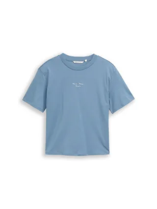 Denim Tom Tailor - Boxy Fit T-Shirt mit Stickerei spring lake blue - Gr. - XL