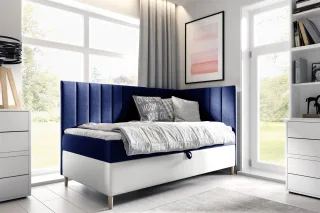 Boxspringbett Gästebett Kinderbett HELVI Nr.3 90x200cm Weiss-Blau Seite Rechts