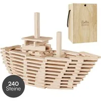 Bellabino Sabino Spielbausteine, (240 Stück), Holzbausteine zum Bauen & Basteln, Kiefernholz natur, ab 3 Jahren
