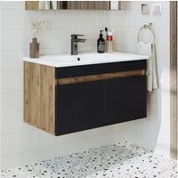 Roomart Waschtisch ATRIA Unterschrank 85 cm, Keramik-Einbaubecken, 4 Farben, Soft-Close (Badmöbel ATRIA 85 cm in 4 Farben Unterschrank mit Waschbecken), Keramik-Einbaubecken, Ablagefläche 15,5 cm, Soft-Close, hängend