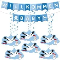 BRUBAKER Girlande Willkommen Baby Wimpelkette für Mädchen mit Storch Anhängern, Willkommensdeko Set für Zuhause, Babyparty und Babyzimmer Dekoration