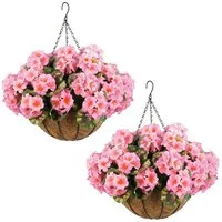 Kunstblumenstrauß 2er-Set künstliche Geranienblüten für den Außenbereich mit braunemKorb, GarveeMore, Hängepflanze 12PCS Geranienblüten für Weihnachten,Veranda,Garten