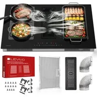 Levivo Induktions-Kochfeld Induktionskochfeld 77 cm mit 482 m³/h Dunstabzug, 9 Stufen & Booster, Touch-Control, Timer, Bridge Funktion, 7280 W
