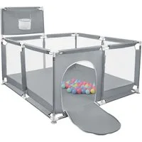 JEOBEST Laufstall Laufstall Baby 126x66cm Laufgitter baby Kinder laufgitter, Sicherer Spielbereich - mit Basketball-Netz und 50 Ozeanbälle