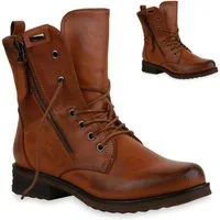 VAN HILL 835417 Schnürstiefelette Damen Schnürstiefeletten Leicht Gefüttert Blockabsatz Stiefeletten