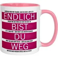 Momentals Tasse Abschied – „Endlich bist du weg“ – Abschiedsgeschenk für Kollegin, Gratis Versand · Links-&Rechtshänder · Spülmaschinenfest
