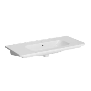 VitrA New S20 Round Möbelwaschtisch mit Hahnloch mittig 100 x 46 x 17 Weiß Hochglanz,7682B003-0001 7682B003-0001
