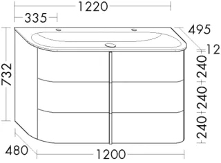 Burgbad Mineralguss-Waschtisch+Waschtischunterschrank Lavo 2.0 T. Kieselgrau Softmatt/Weiß Velvet SGZE122F6795C0037