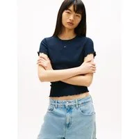 Tommy Jeans Kurzarmshirt TJW SLIM SMOCK SS TEE aus Seersucker, mit Kräuselsaum