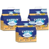 CATSAN Katzenstreu Ultra Plus Klumpstreu 3 x 10l (Vorrats-Set), für schnelle & feste Klumpenbildung gegen Gerüche