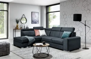 Ecksofa Schlafsofa NOLAN inkl. USB in Stoff Element Anthrazit Ottomane Links