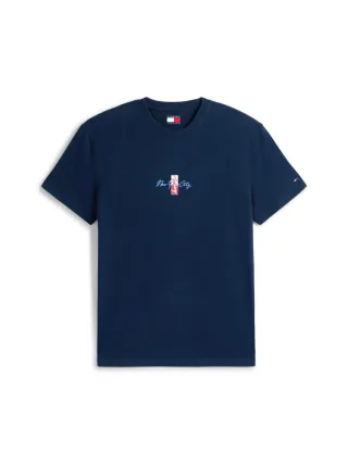 Tommy Jeans - Tommy Hilfiger T-Shirt mit Logo-Print in Regular Fit blau - Gr. - L