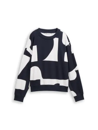 Denim Tom Tailor - Loose Fit Sweatshirt mit Muster navy white big scale print - Gr. - XL