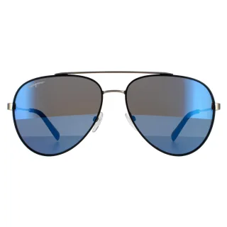 Salvatore Ferragamo Aviator Herren schwarz matt dunkel Ruthenium Flash blau Himmel 90041091
