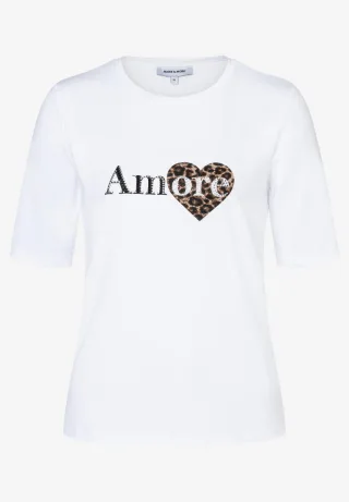 MORE & MORE - T-Shirt mit Schriftzug und Herz weiß - Gr. - 46