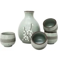 MystiCalls Schnapsglas Japanisches Sake Set für 4 Personen Japanisches Geschirr China, 5-tlg., Keramik, Spülmaschinenfest und hitzebeständig