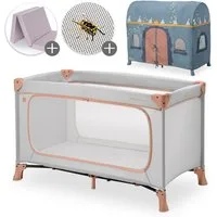 Hauck Baby-Reisebett Dream N Play Plus - Dusty Cork, Kinderreisebett mit Eingang, Matratze, Moskitonetz & Spielzelt faltbar