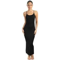 Smilodox Maxikleid Aveline, figurbetontes Rippstrickkleid mit Spaghettiträgern Knöchellanges elastisches Sommerkleid, Alltag & besondere Anlässe