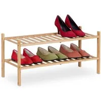 relaxdays Schuhregal Bambus Schuhregal 2 Etagen stapelbar