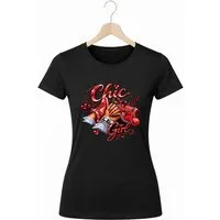 Banco T-Shirt Damen Chic Girl Print Baumwolle Rundhals Casual Style Damen Oberteil Chic Girl Print Baumwolle Rundhals Casual Stylelook