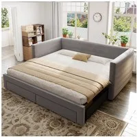 Flieks Daybett, Polsterbett Schlafsofa mit Ausziehbett 90/180x190cm mit 2 Schubladen