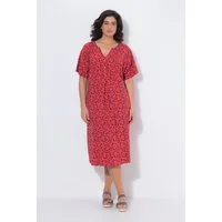 Ulla Popken Jerseykleid Midikleid Erdbeeren Tunika-Ausschnitt Halbarm