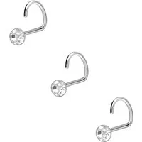 PIERCINGLINE Nasenpiercing SET 925er Silber Nasenstecker Spirale KRISTALL (Nasenstecker, 3er SET2 = 2 mm Kristallgröße)