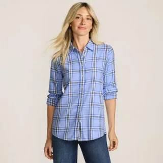 Boyfriend-Bluse aus Flanell, Damen,  Blau, Baumwolle, by Lands' End