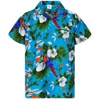King Kameha Hawaiihemd "Cherry Parrot" Funky Hawaiihemd Herren Kurzarm Fronttasche Sommerhemd