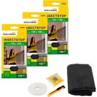 SCHELLENBERG Fliegengitter-Gewebe Insektenschutz und Mückenschutz für Fenster ohne bohren, (Set, 3-St), inkl. Befestigungsband, 150 x 180 cm, anthrazit und weiß