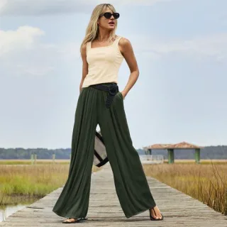 Fließende Palazzo-Hose für Damen, Damen, size: regular, Grün, Polyester, by Lands' End