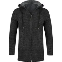 Allthemen Cardigan Herren Strickjacke mit Kapuze Lang Gefüttert Grobstrick Cardigan