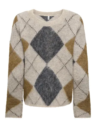 ONLY - ONLNOEME LS PATTERN O-NECK KNT Oatmeal - Gr. - XS
