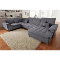 DOMO collection Wohnlandschaft FRANZI optional mit Bettfunktion, Bettkasten & Kopfteilverstellung, XXL-Sofa, Recamiere rechts, dunkelgrau, B/T: 352/214 cm