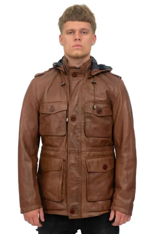 Herren-Trenchcoat aus Leder mit Kapuze – Medellin