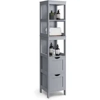 VASAGLE Badkommode Badezimmerschrank, für Badezimmer, Wohnzimmer, Küche, Nischenschrank, 2 Schubladen, 3 offene Fächer, 30 x 30 x 141,5 cm
