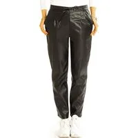 be styled Lederimitathose Hüftige Imitatlederhose schwarze lockere Damenhose - Damen - j6L-2 Lederlook