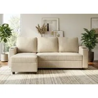 HOMALL Ecksofa Multifunktionales L-Form Schlafsofa aus Cord, mit Stauraum, Gästebett-Funktion, Tassenhaltern & Seitentasche