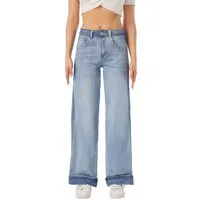 Ital-Design Dad-Jeans Damen High-Waist Wide-Leg Jeans mit Umschlagsaum (91767267) Used-Look Stretch Relaxed Fit Jeans in Blau