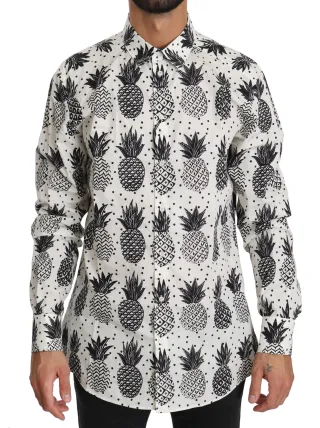 Dolce & Gabbana Men's White Pineapple Cotton Top Shirt