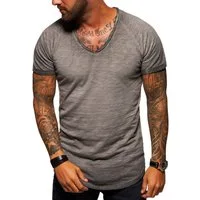 Style-Division T-Shirt mit V-Ausschnitt für Herren V-Neck Shirt Basic im Oversize-Look