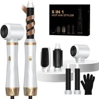 UKLISS Multihaarstyler 5-in-1 Haarstyler, Rundbürste, Haartrockner, Lockenstab und Glätteisen, 3 Temperaturstufen für Volumen, Glätten, Locken und Föhnfrisuren