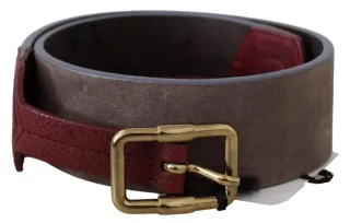 GF Ferre Brauner Leder Gürtel mit breiter goldfarbener Chrome-Logo-Schnalle