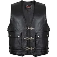 MDM Motorradweste Herren Vollleder Weste Schwarz Biker Kutte Echtleder (Herren Vollleder Bikerweste mit Schnallen und Patchfläche) Motorradweste innen und außen aus echtem Rindsleder